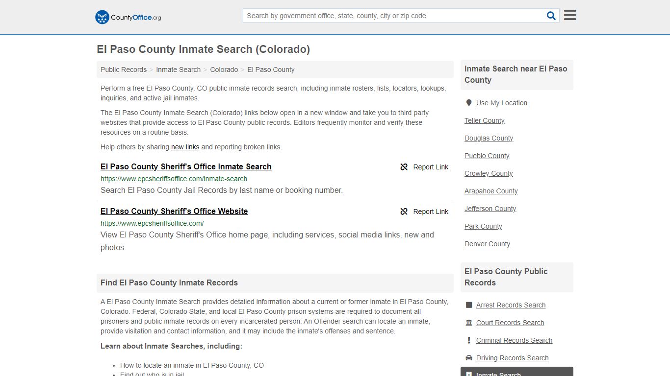 El Paso County Inmate Search (Colorado) - County Office